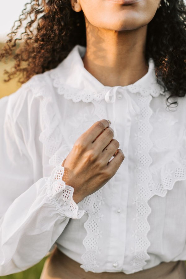 Linen Blouse with Frill Collar